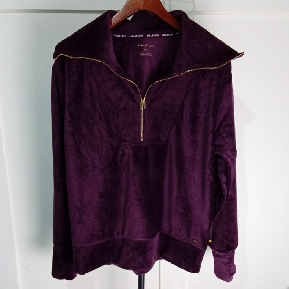 Halston NWT Deep Purple Women's Velour Quarter Zip Size M